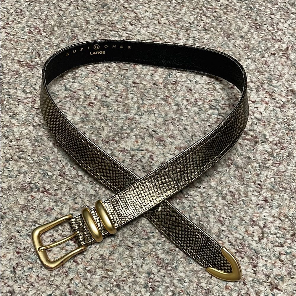 Suzi roher Gold leather Belt with gold Metal bulk/end cap